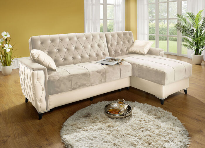 Polstermöbel mit Bettkasten und Liegefunktion CREME