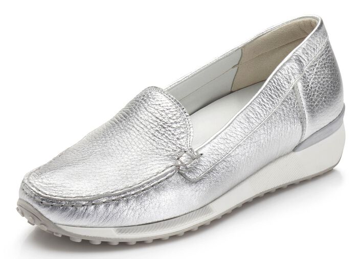 Waldl&auml;ufer, klassische Damen-Slipper, Weite H, mit herausnehmbarem Fu&szlig;bett SILBER