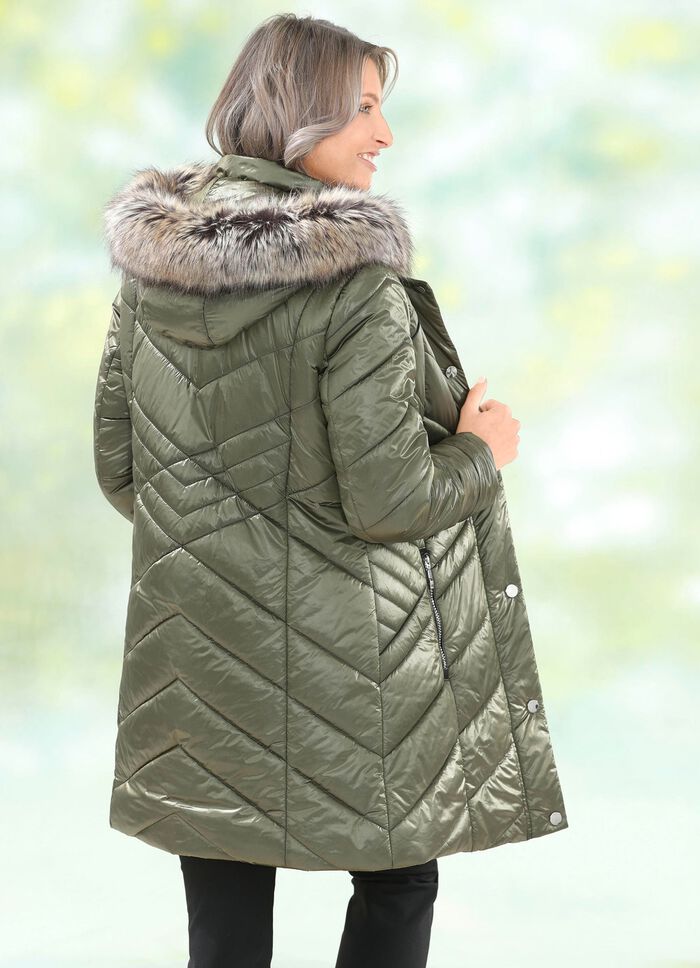 Longjacke mit abnehmbarem Kunstpelz-Besatz 