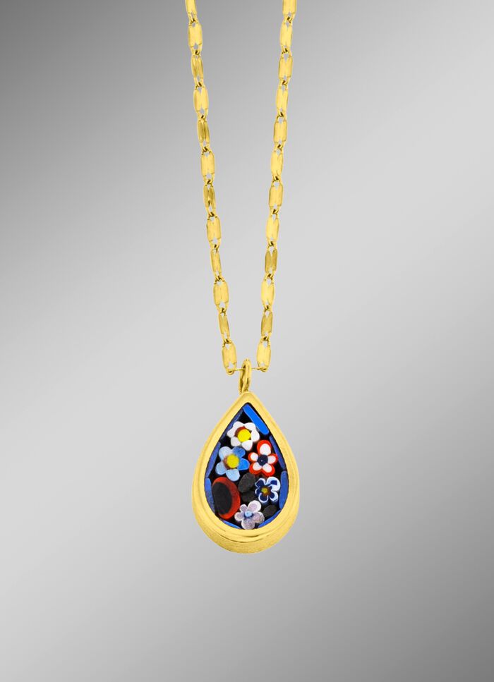 Pl&auml;ttchen-Halskette mit Blumen-Motiv 