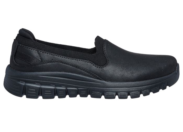 SKECHERS, klassiche Damen-Slipper, aus Synthetik und elastischem Strick-Material SCHWARZ