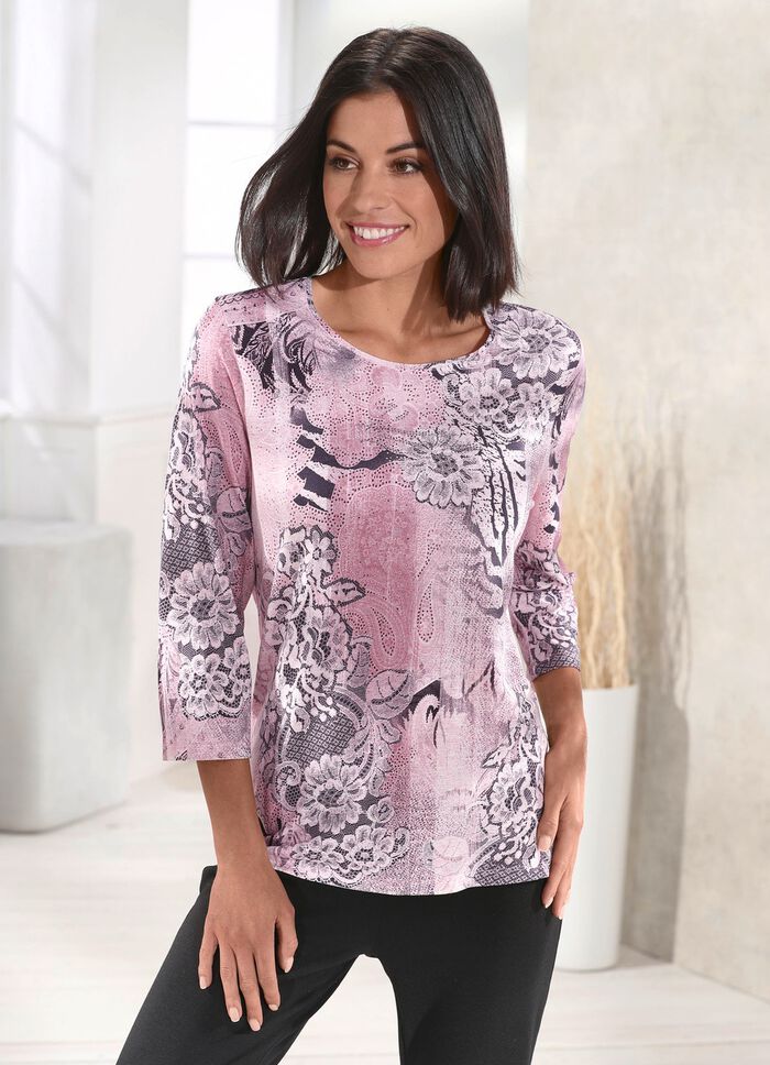 Shirt mit Plättchenzier im Vorderteil in 4 Farben ROSÉ-GRAU