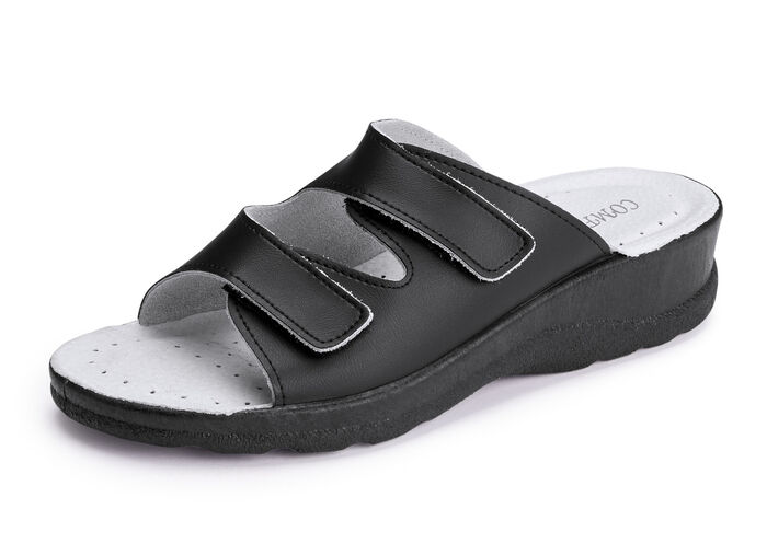 Zweierpack klassische Damen-Pantoletten, Weite H, mit Klettverschluss 1X WEISS, 1X SCHWARZ