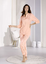 Schlafanzug, Langarm mit Knopfleiste und Bündchen APRICOT