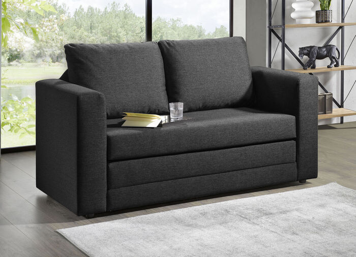 Schlafsofa mit 2 großen, weichen Rückenkissen ANTHRAZIT