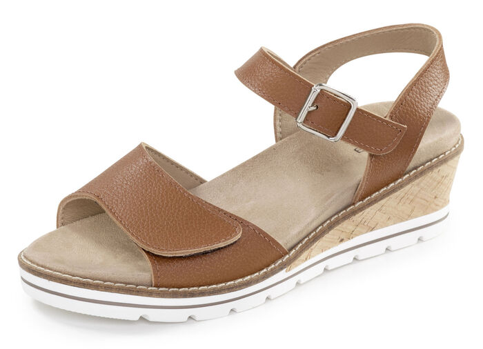 ELENA EDEN, bequeme Damen-Sandaletten, Weite H, mit herausnehmbarem Fu&szlig;bett COGNAC