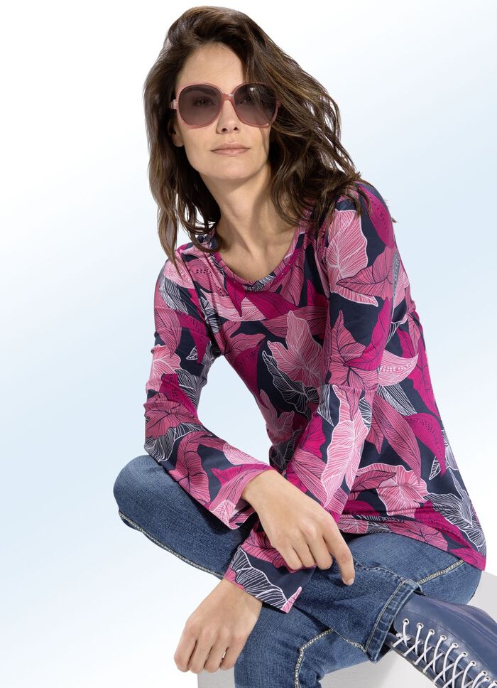 Shirt mit sch&ouml;ner Strasszier PINK-MARINE-BUNT