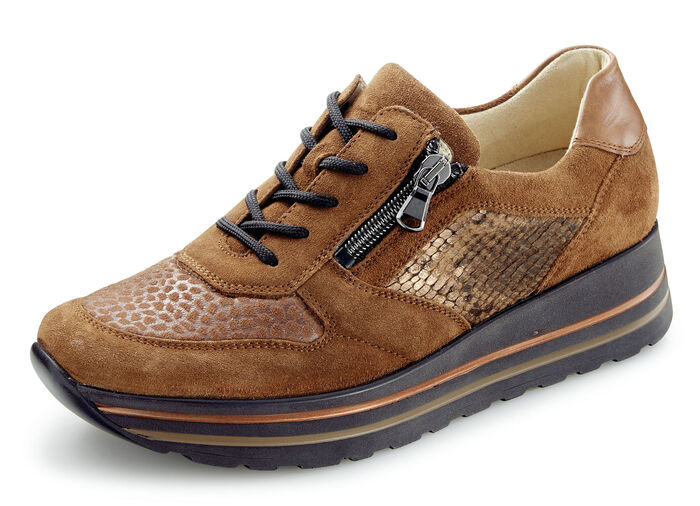 Waldläufer Schnürschuh mit Stretchmaterial im Ballenbreich COGNAC