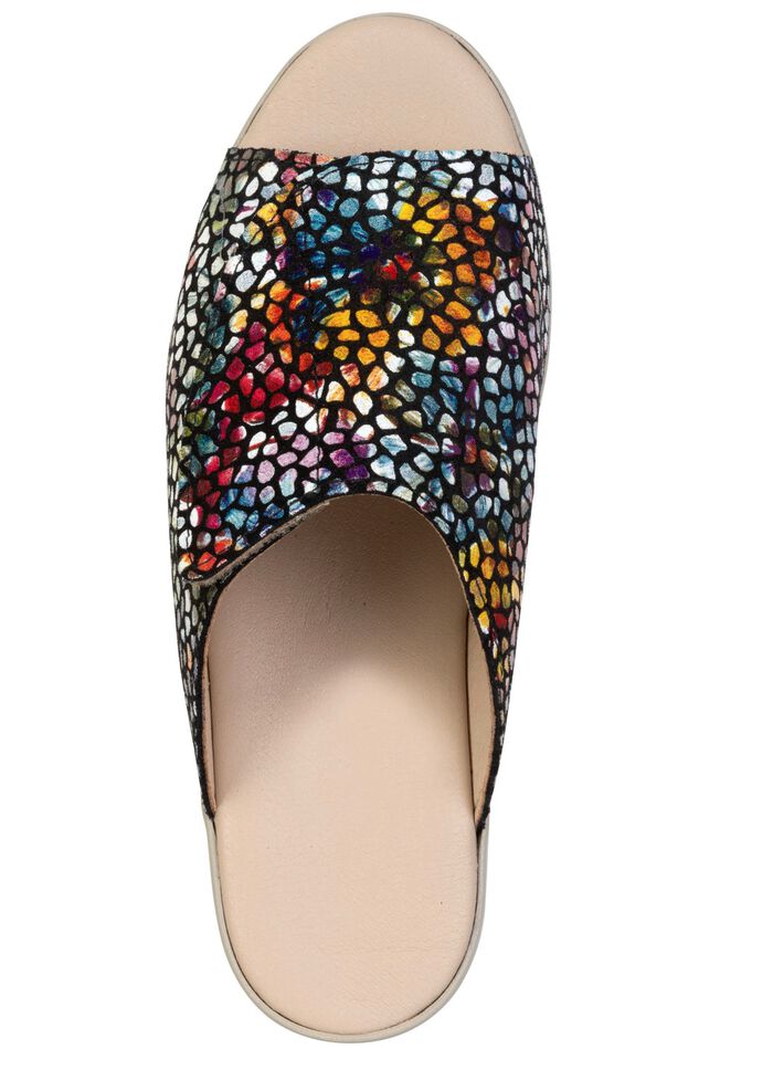 Bequeme Damen-Pantoletten, Weite G, mit Klettverschluss SCHWARZ-BUNT