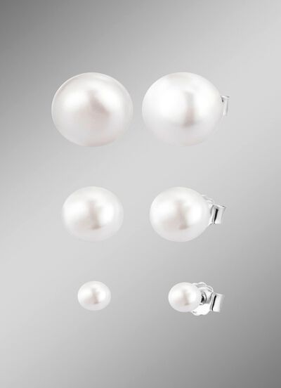 Schicke Ohrstecker aus Silber mit S&uuml;&szlig;wasser-Zuchtperlen, 3 Paar 