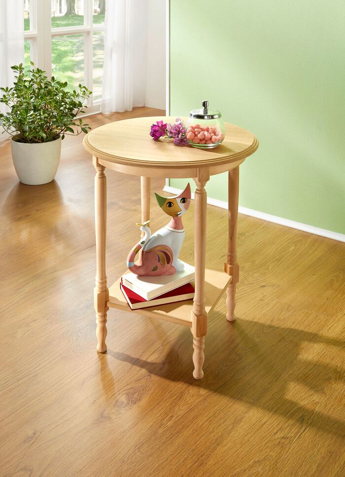 Teilmassiver Beistelltisch mit gedrechselten F&uuml;&szlig;en NATUR