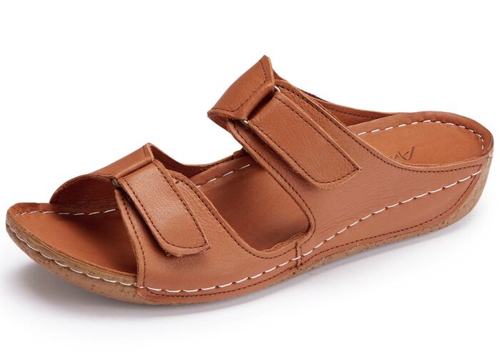 Andrea Conti Pantolette mit zwei verstellbaren Klettspangen COGNAC