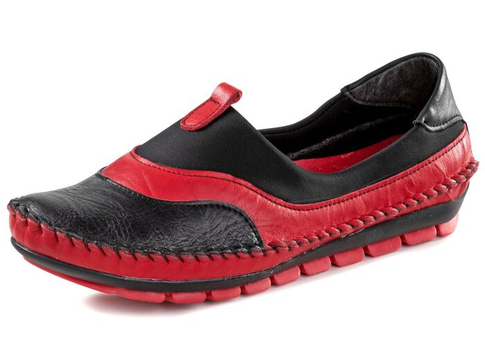 Gemini, bequeme Damen-Slipper, Weite G, mit herausnehmbarem Fu&szlig;bett SCHWARZ-ROT