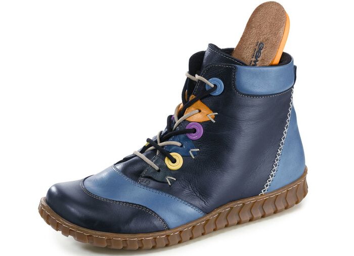 Gemini Schn&uuml;r-Bootie mit pfiffigen Bes&auml;tzen BLAU-BUNT
