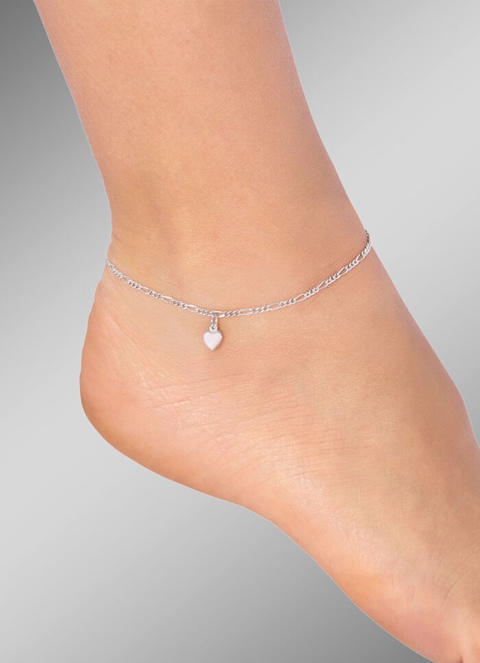 Zartes Figaro-Fu&szlig;kettchen mit Herz-Anh&auml;nger 