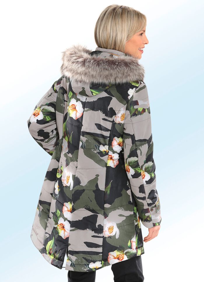 Kurzmantel mit Camouflage- und Bl&uuml;ten-Dessin 