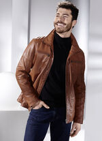 Lederkurzjacke mit Stehumlegekragen ANTIKCOGNAC