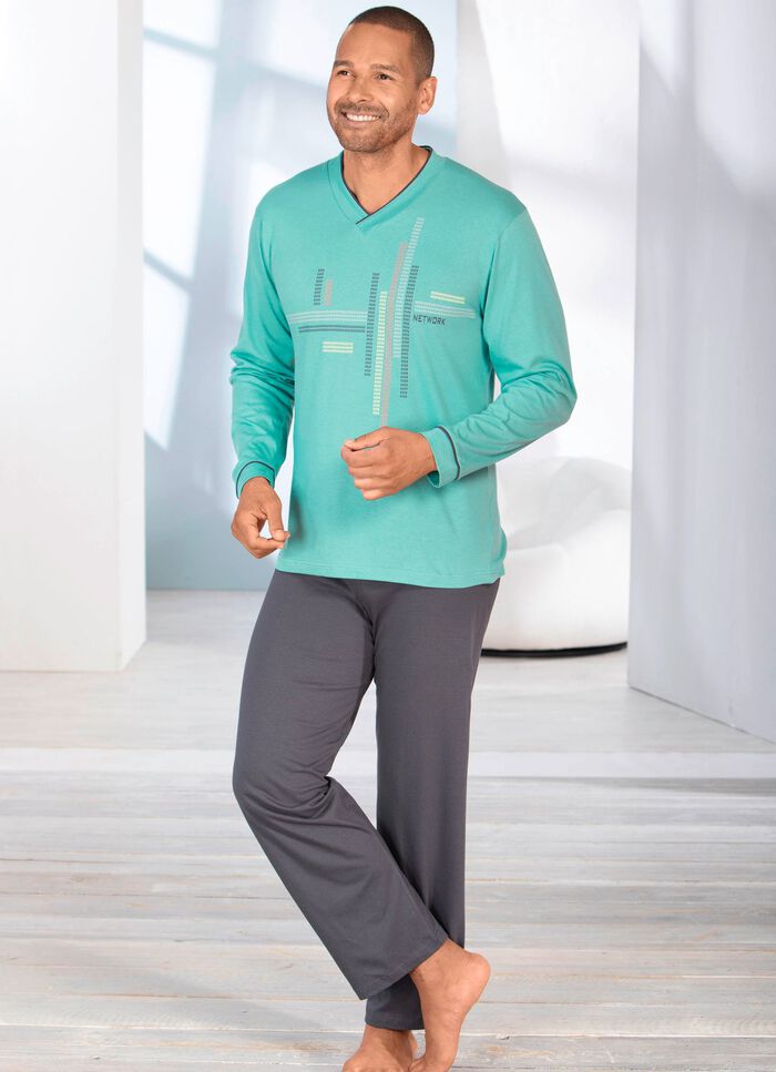 Schlafanzug mit V-Ausschnitt und offenen Abschl&uuml;ssen 