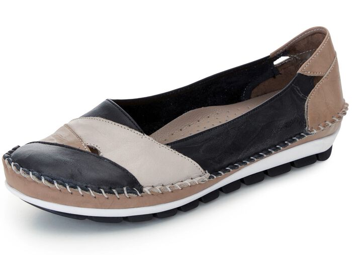 Gemini, klassische Damen-Slipper, Weite G, mit herausnehmbarem Fu&szlig;bett SCHWARZ-TAUPE