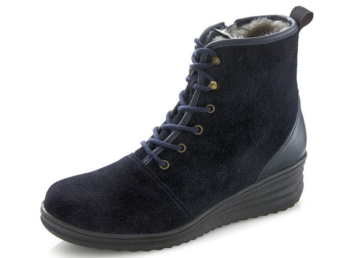 Schnür-Stiefelette mit echtem Lammfellfutter DUNKELBLAU