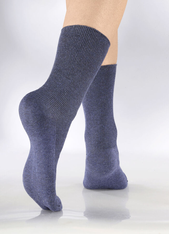Sechserpack Socken mit druckfreiem Bund 2X JEANSBLAU MELIERT, 2X INDIGOBLAU MELIERT, 2X MA