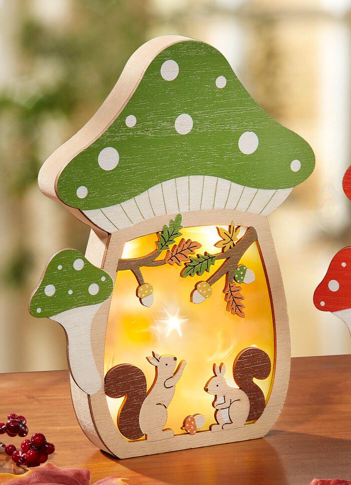 Beleuchtetes Pilz-Haus, batteriebetrieben ROT-GR&Uuml;N