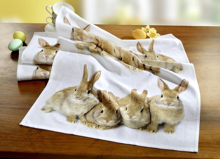 Geschirrt&uuml;cher mit Hasen-Motiv, 2er-Pack 