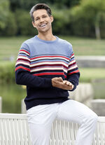 Kombistarker Rundhalspullover HELLBLAU MELIERT MARINE GESTREIFT