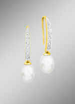 Ohrhaken mit Diamanten und S&uuml;&szlig;wasser-Zuchtperle 