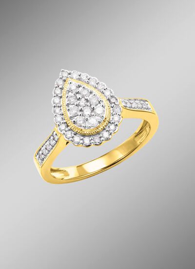 Tropfenf&ouml;rmiger Damenring mit Brillanten 