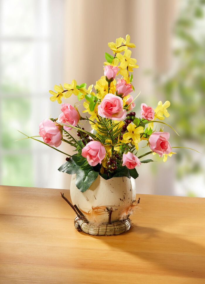 Gesteck mit Hyazinthen und Mini-R&ouml;schen im Ei-Topf 