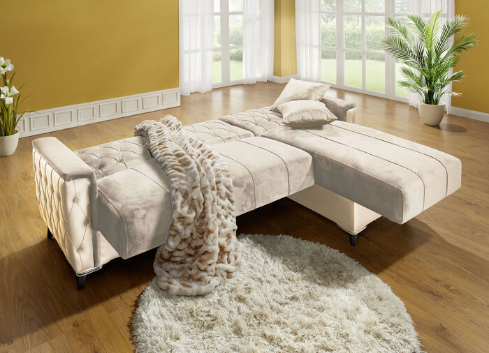 Polstermöbel mit Bettkasten und Liegefunktion CREME