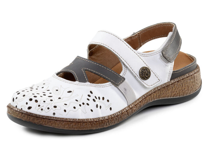 ELENA EDEN Slipper aus teilweise gepr&auml;gtem Nappaleder WEISS-GRAU