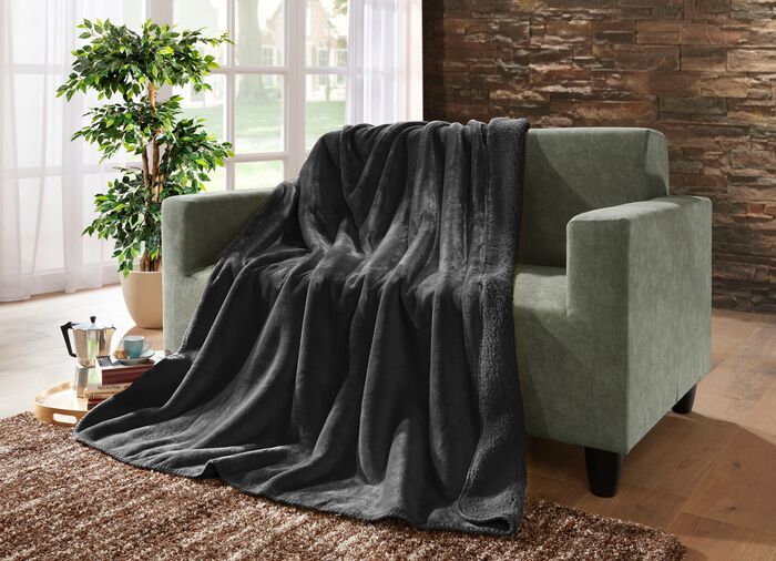 Superkuschelige Wohndecke in Teddyfleece-Qualit&auml;t ANTHRAZIT