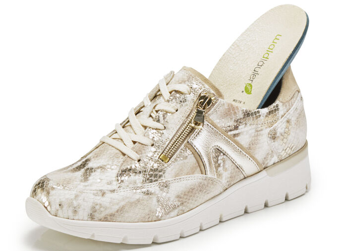 Waldl&auml;ufer Schn&uuml;rschuh aus interessantem Materialmix ECRU-GOLD