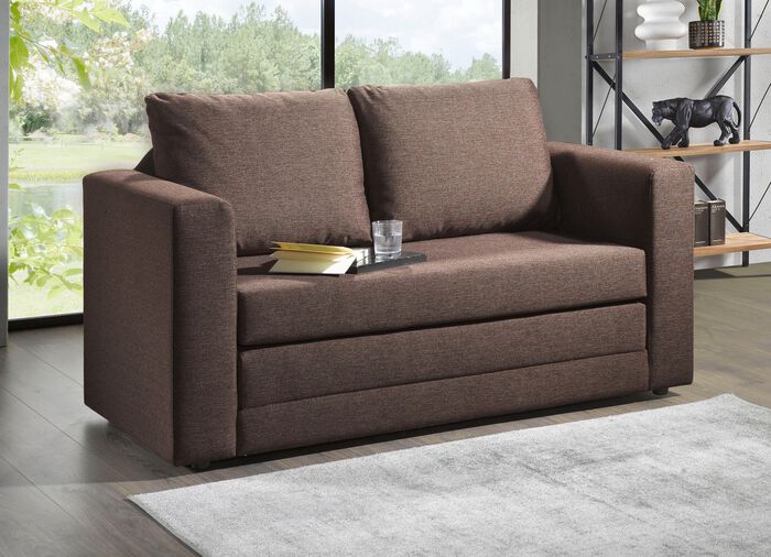 Schlafsofa mit 2 gro&szlig;en, weichen R&uuml;ckenkissen BRAUN