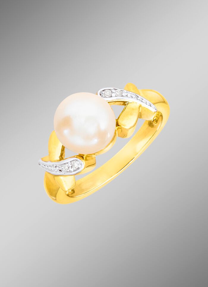 Edler Damenring mit Diamanten und  Akoya-Perle 