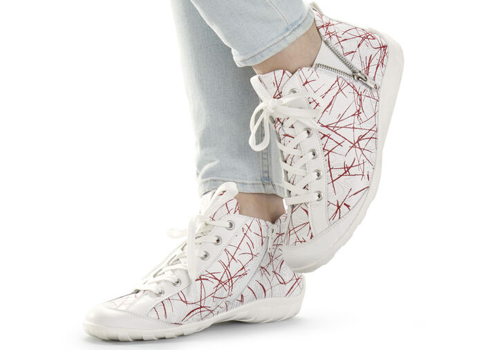 Remonte Schnür-Stiefelette aus effektvoll bedrucktem Nappaleder WEISS-ROT