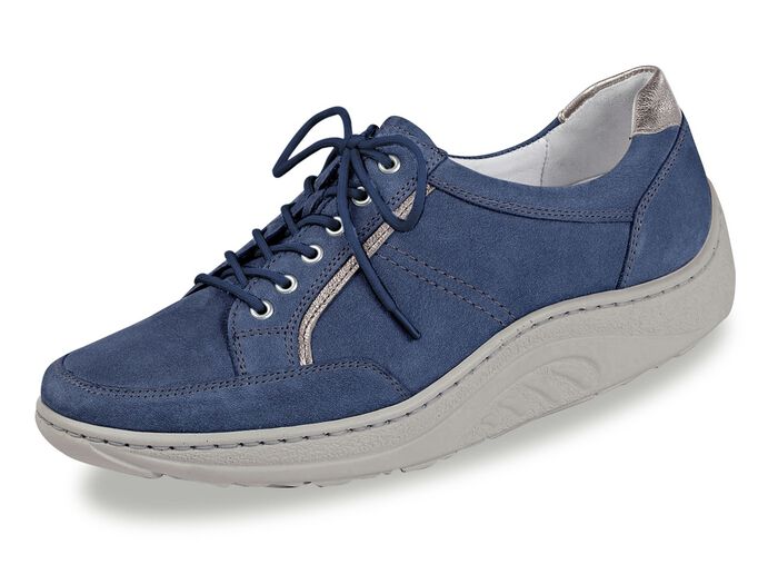 Waldl&auml;ufer Schn&uuml;rschuh mit edlen Metallicleder-Eins&auml;tzen JEANSBLAU