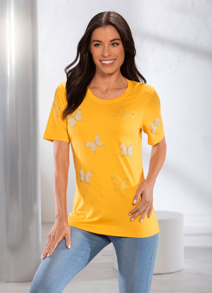 Shirt mit interessanter Perlen- und Strasszier in 2 Farben GELB