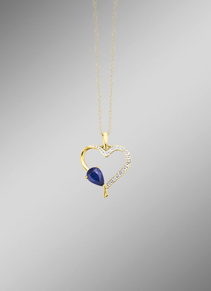 Anh&auml;nger in Herzform mit echt Safir 