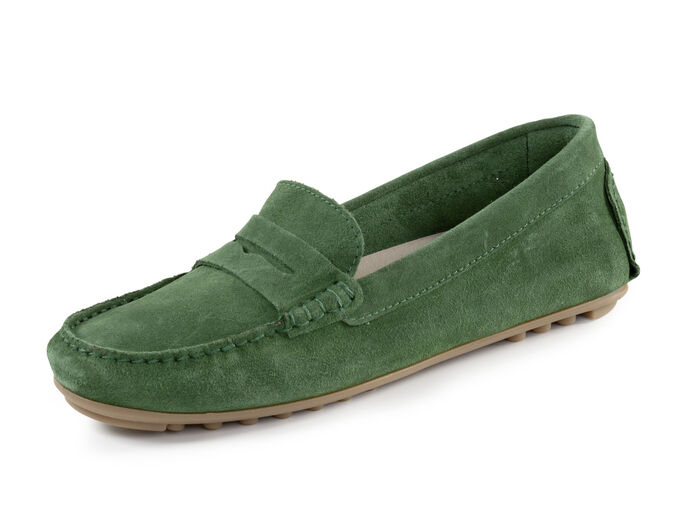 ELENA EDEN Mokassin-Slipper aus geschmeidigem Rind-Veloursleder GR&Uuml;N