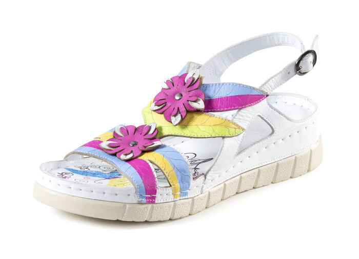 Gemini Sandale mit dekorativen Lederbl&uuml;ten WEISS-MULTICOLOR
