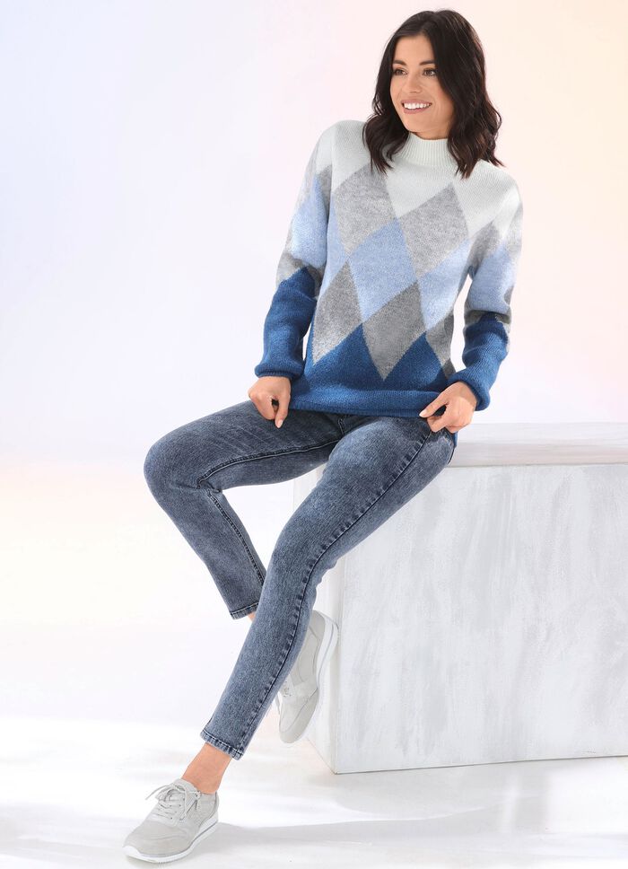 Pullover in sehr flauschiger Qualit&auml;t BLAU-GRAU-ECRU