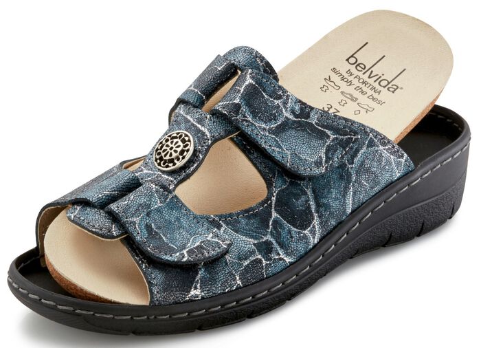 Pantolette in 2 Farben mit herausnehmbarem Leder-Kork-Fu&szlig;bett, Weite H 