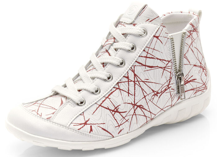 Remonte Schnür-Stiefelette aus effektvoll bedrucktem Nappaleder WEISS-ROT