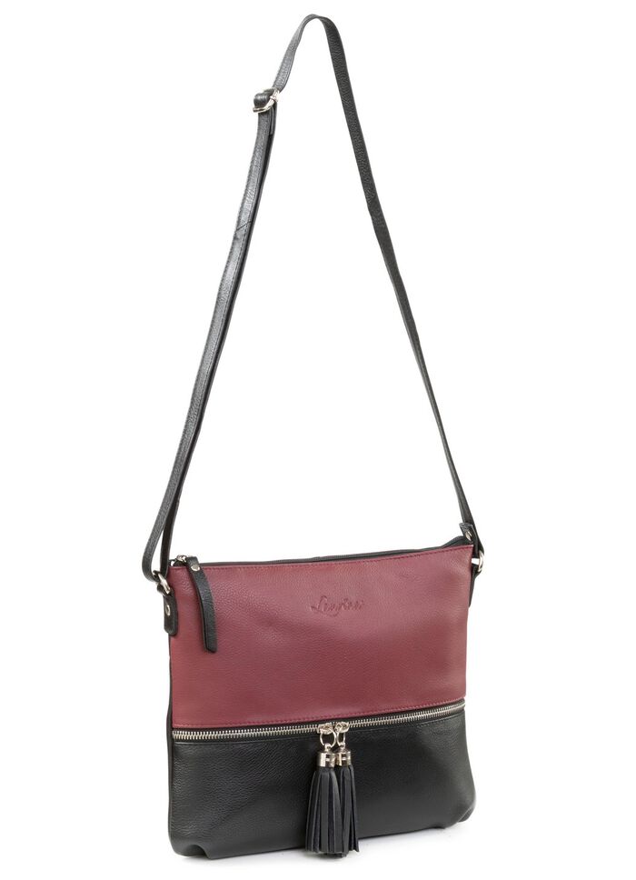 Laurina, Tasche, Damen, mit verstellbarem Umh&auml;ngeriemen SCHWARZ-BORDEAUX