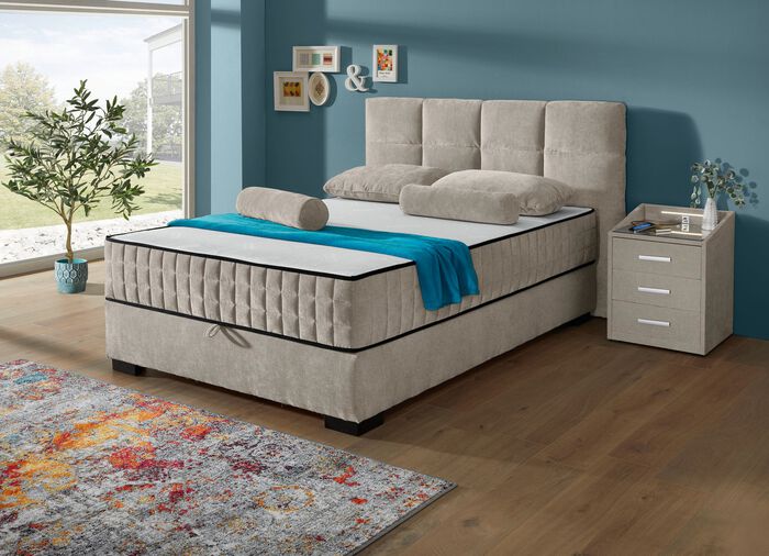 Boxspringbett mit Wendematratze und Bettkasten SAND