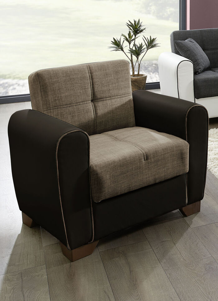 Polstermöbel mit Bettfunktion und Bettkasten BRAUN-BEIGE