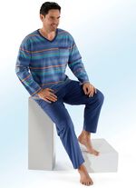 Schlafanzug mit V-Ausschnitt und garngef&auml;rbtem Ringeldessin 